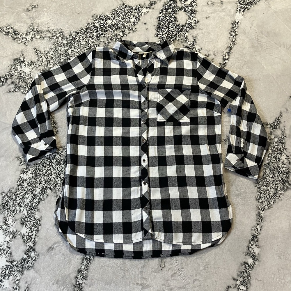 Hester and Orchard Shirt Womens Size M White Black Plaid Collar Button Up - Picture 1 of 7